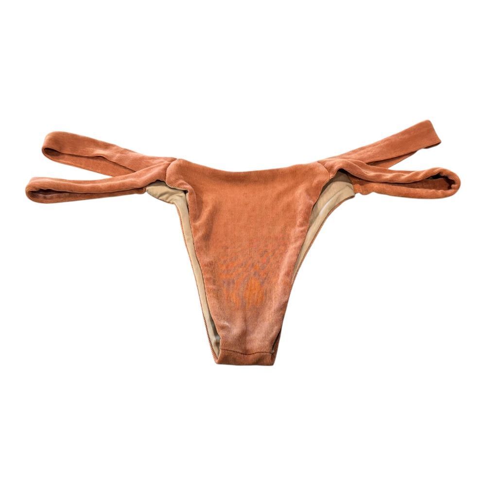 Slate Swim Textured Bikini Bottoms High Cut‎ Strappy Peach Coral Size L
